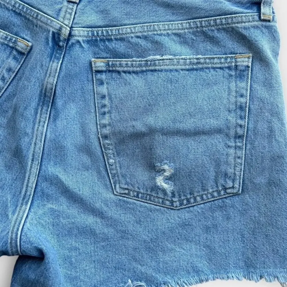 AGOLDE Parker Long Denim Shorts Women’s 29 Blue Distressed Raw Hem 100% Cotton
